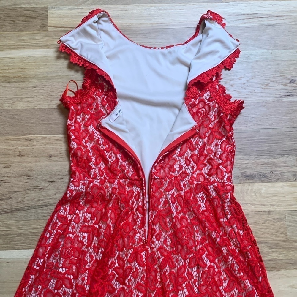 Mi Ami Sleeveless Fit & Flare Red Floral Lace Dress Women’s M - Picture 12 of 13